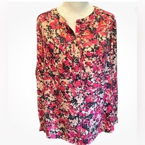 NWOT LOFT Long Sleeved  Pink and Black Floral Blouse top Size XS romantic floral